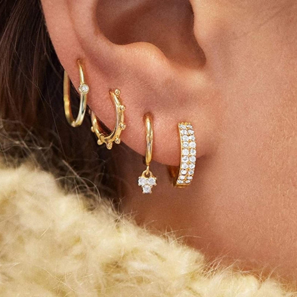 :: Delicate Pavé Hoops [GOLD] Shimmer Dangle Huggie Earrings - Picture 4 of 7